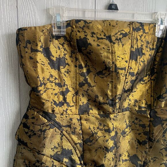 Lucca Couture Vintage Y2K Gold/Black Strapless Zip Up Back Dress Size 10 - Picture 2 of 4